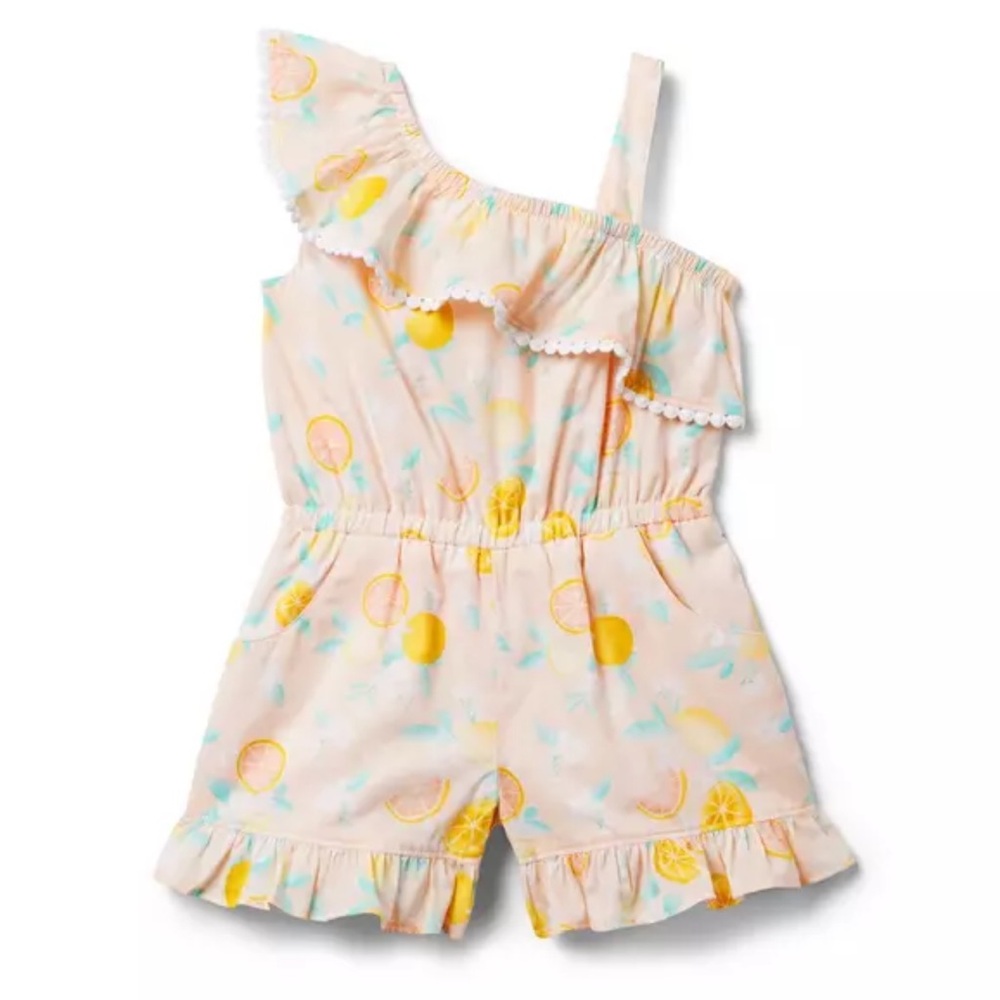 JANIE & JACK NWT Ruffle One Shoulder Citrus Print Romper